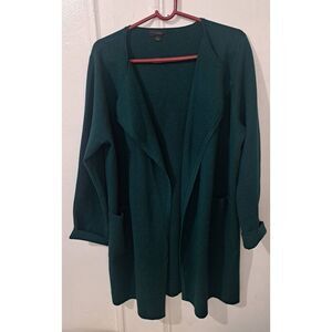 J crew women large LONG THICK TURQUOISE GREEN WOOL  SWEATER DUSTER CARDIGAN